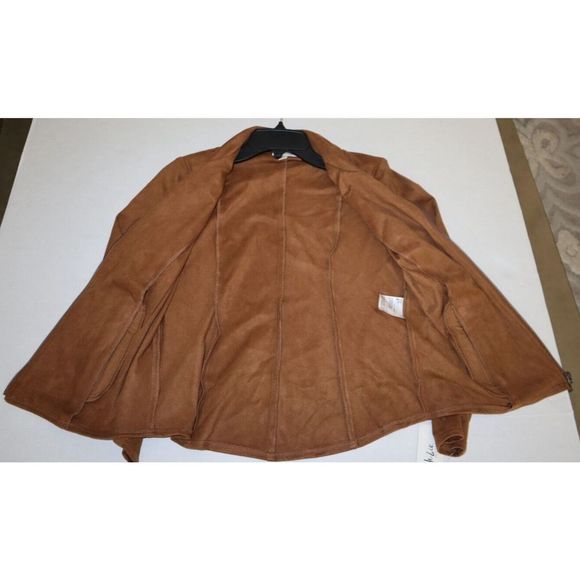Style & Co. 61884P Women's Sz Petite M Saddle Brown Faux Suede Moto Jacket $80 - Picture 3 of 6
